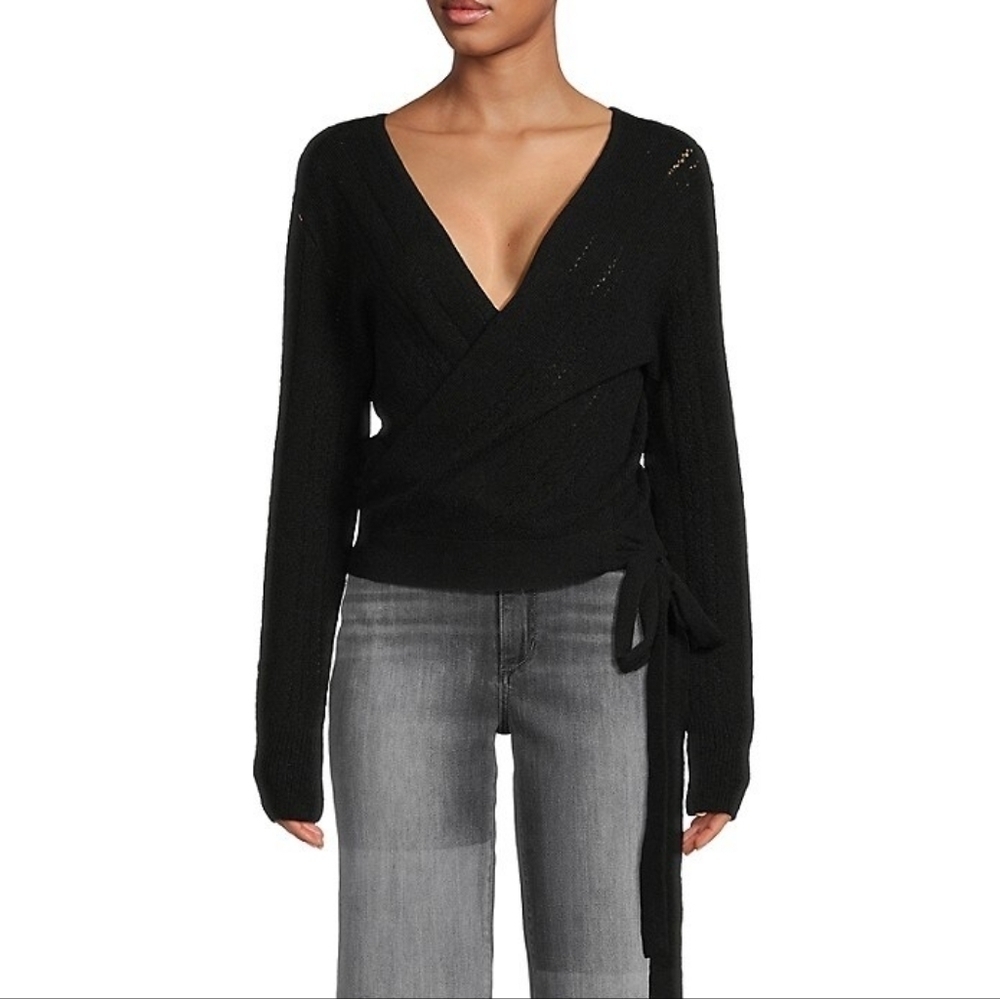 NAADAM Reversible Pointelle Knit Wrap Black Sweater